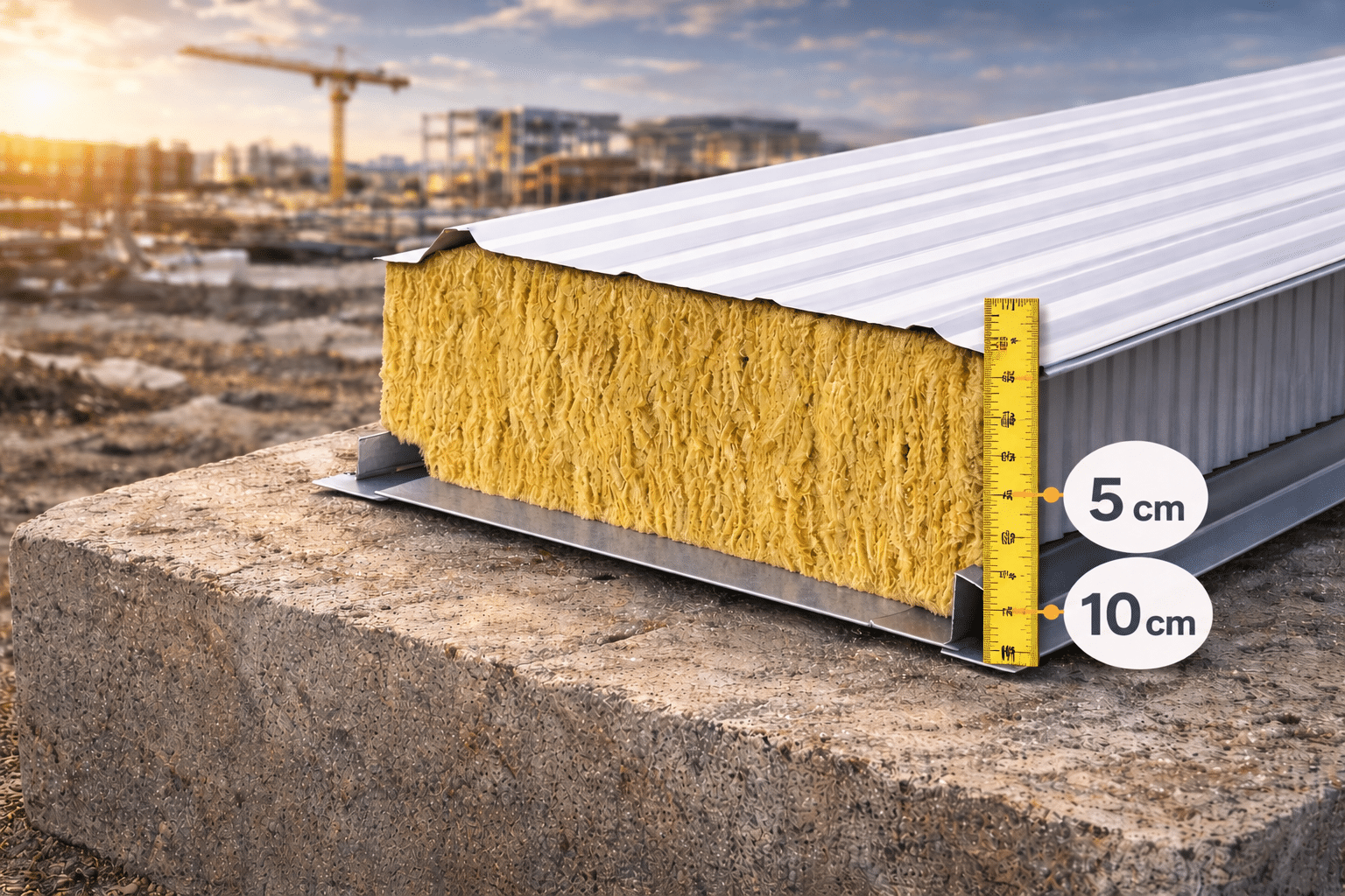 עוביים של פנל מבודד - השוואה בין 5 ס"מ ל-10 ס"מ עם ליבת צמר סלעים